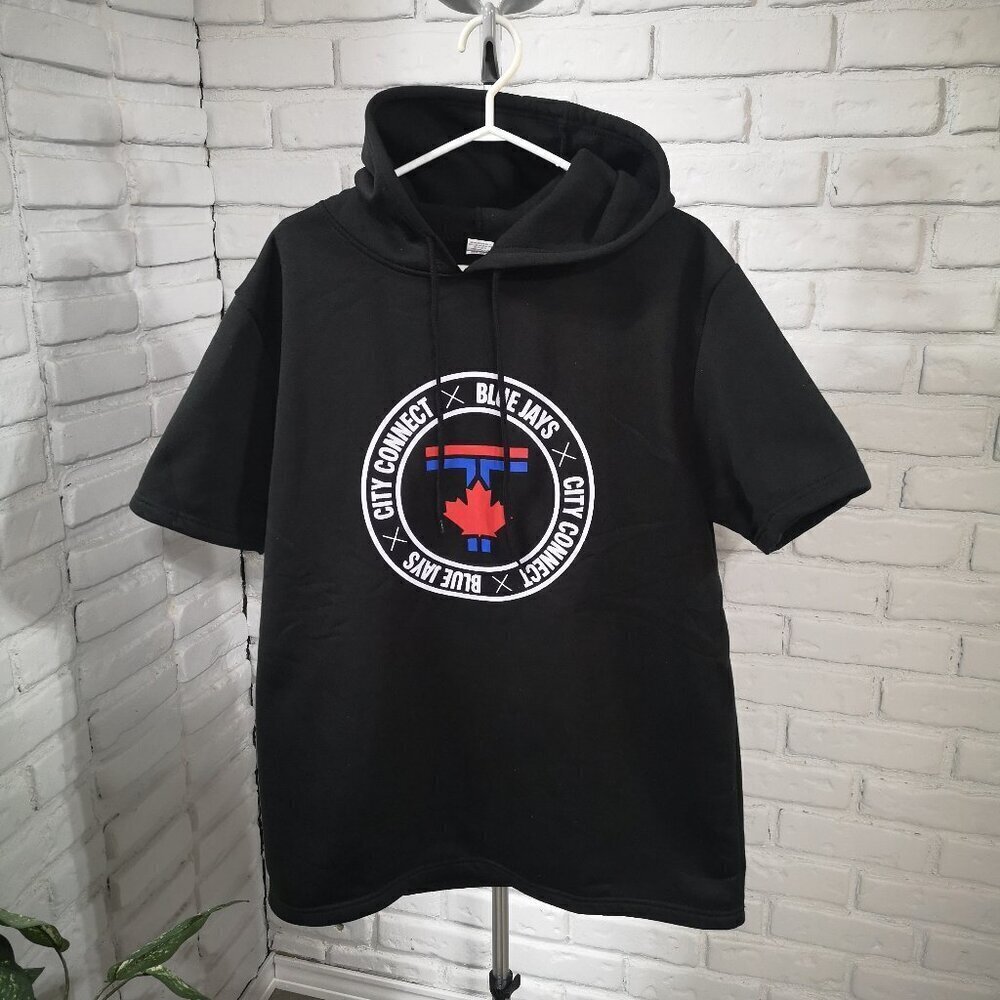 Blue Jays City Connect Unisex Size XL Short Sleeves Fleece Lined Black Hoodie